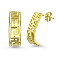 10kt златен грчки клуч J-Hoop обетки
