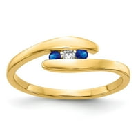 14к жолт златен прстен Бенд Гемсстон Сафир Тркалезна сина, големина 5