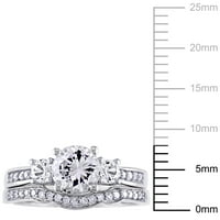 Miabella Women's'sims 1- Carat T.G.W. Создадени бели сафир и карат Т.В. Дијамант 3-камен невестински сет во 10KT бело злато