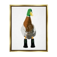 Tuphely Industries Mallard Duck облечена во чизми портрет графичка уметност металик злато лебдечки врамени платно печатење wallидна