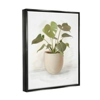 Stuple Industries Monstera House Plant Potted Vaise Graphic Art Jet Black Floating Framed Canvas Print wallид уметност, Дизајн