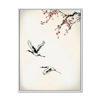 Летајќи две слатки зимски птици врамени со сликарско платно уметничко печатење