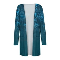 GDFUN Women'sенски мода лабава обична долга ракав печатена со средна должина кардиганска јакна Top—-Обична јакна јакна жени