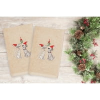 Линум Домашен Текстил Божиќна Симпатична Двојка Извезена турска Памучна Крпа за Раце - Комплет од 2