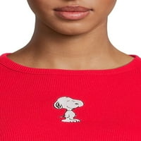 Snoopy женски јуниори со исечен ребрести кратки ракави графички мета