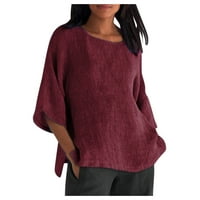 Women'sенски плус големина блуза мода исечени ракави памук лабава кошула блуза вино м