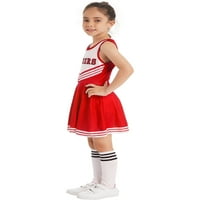 инхзој Деца Девојки Навиваат Лидер Униформа Костим Навивачки Танц Фенси Облека Црвено 11-12