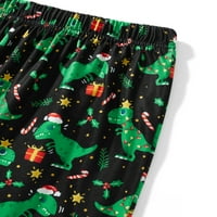 Божиќни Семејни Пижами Комплет За Појавување Црни Врвови За Печатење Со Букви Со Долги Ракави и Панталони За Печатење Диносауруси