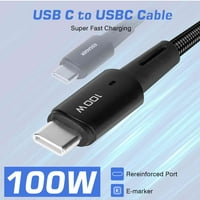 Урбан USB C ДО USB C Кабел 10ft 100W, USB 2. Кабел За Полнење Од Типот Ц Брзо Полнење За Samsung Galaxy A Starвезда, iPad Pro,iPad