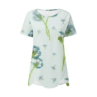 Блузи за жени се вклопуваат во моден обичен темперамент екипаж, лабава печатена печатена маица со кратки ракави, врвни дами