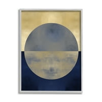 Апстрактна интерпретација на зајдисонце сино злато потресено врамено уметничко печатење