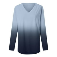 Фонесоап Женски Мода V-Вратот Долг Ракав Градиент Печатење Обични Врвови Маица Блуза јунитетиот маица жени