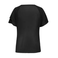 Хуаи маички за жени жени шифон маица обичен краток ракав плус големина цврста руфла блуз Bk 4xl црна xxxxl