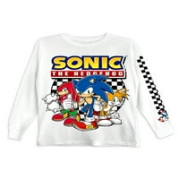 Sonic The Engehog Boys Fashion Checked Graphic T-Moirs големини со долги ракави 4-18