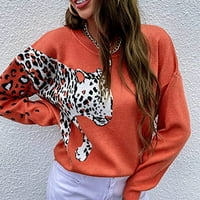 Anuirheih плетени џемпери за жени лабави се вклопуваат со долги ракави леопард пулвер плетен обичен плетен џемпер зимски бучен