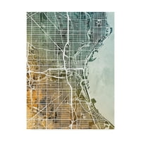 Трговска марка ликовна уметност „Милвоки Висконсин Сити Мапа Теал Портокал“ Арт од Мајкл Томпсет