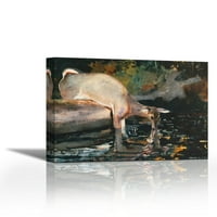 Пиење на елени - Современа ликовна уметност giclee на обвивката за галерија на платно - wallидно декор - уметничко сликарство