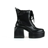 Затегнете ги женските платформа блок -потпетици со средни чевли со теле во црно