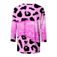 Џити Жените Кошули Дозвола Под 1 10, Ракав Круг Вратот Леопард Печати Лабава Повик Пурпурна Летни Блузи За Жените Големина М