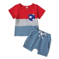 Летни Облеки Поставени За Деца Момчиња Бебе Дете Деца 4 јули Кратки Ракави Денот На Независноста Ѕвезда Отпечатоци Маица Блузи