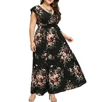 Врати жени се облекуваат со големина цветно бохо лето печатење без ракави плус големина фустан матурска фустан едноставен цврст
