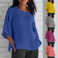 Женски тркалезни врвови на вратот дами модни исечени ракави памук лабава кошула блуза 3xl