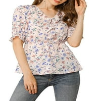 Блуза за кратки ракави на женски цвеќиња против вратот