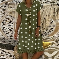 Дозвола Летни Фустани За Жени Мини Лабава Полка Точка Краток Ракав А-Линија V-Вратот Патување Фустан Зелена XL