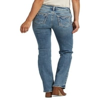 Co. Silver Jeans Co. Women'sенски суки средно издигнување тенок фармерки за подигање, големини на половината 24-36