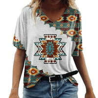 амуса Жени Ретро Племе За Печатење Геометриски Принт В-Врат Маица Со Кратки ракави Врвни Блузи маици кошули за жени