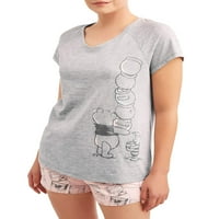 Disneyенски и женски и женски плус плус Вини маица за пижама