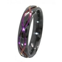 Полу-круг црн циркониумски прстен со симбол на бесконечност анодизиран во виолетова боја