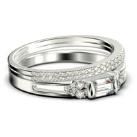 Класичен минималист 2. Карат багета исечете го прстенот за ангажман на дијаманти Моисанит, Сплит Шанк венчален прстен во 10К