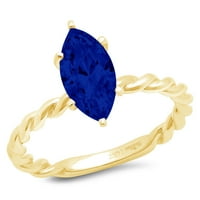 2.0 кт маркиза намалување симулирани сини сафир 14к жолто злато годишнината ангажман прстен големина 10.75