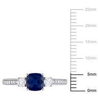 Miabella Women's'sims 1- Carat T.G.W. Перница со сина сафир со сина сафир, бел сафир и карат Т.В. Тркалезен дијамант 14KT бело