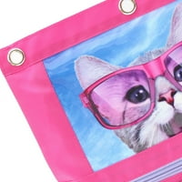 Пен + опрема 3-ринг, торбичка за молив за врзивно средство за мачки во розов полиестер, со смешно, симпатично мачко лице и поштенски