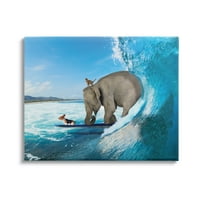 Tuphell Industries Animalивотни кои се возат океански бранови сурфаат слон мачки кучиња графичка уметност галерија завиткана платно печатена wallидна уметност, дизајн од благо