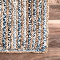 Индиски рачно изработен плетенка со сина боја памук тексас со природен јута, овална форма, килими, подни декор, големина на