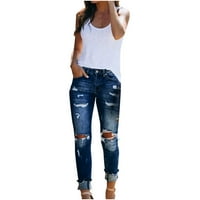 Lilgiuy женски моден тексас копче патент цврсти џебови со висока половината Jeanан долги панталони Petite Classic Allure Fit