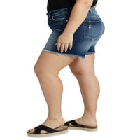 Co. Silver Jeans Co. Women'sенски плус големина суки средно издигнување на кратки големини на половината со 12-24