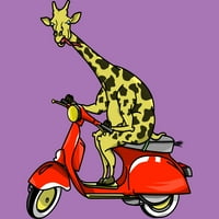 Жирафа На Мопед Девојки Виолетова Бери Графички Маичка-Дизајн Од Страна На Луѓето Л
