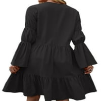 Рејлун Дами Мини Фустан Со Еднобојна Боја Лабави Избрзани Кратки Фустани Празничен Фустан Црн Л