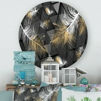 DesignArt 'Златни и бели пердуви на триаголна' модерна метална wallидна уметност - диск од 11