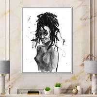 DesignArt 'црно -бел портрет на афроамериканка v' модерна врамена платно wallидна уметност печатење