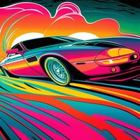 галерија постер, нов бран сликарство од 1980-тите на спортски автомобил со неонски бои и пареа бран астетичен п1