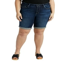 Сребрени фармерки копродукции Co. Women'sенски плус големина суки средно издигнување Бермуда кратки големини на половината со 12-24