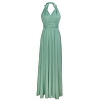 Женски фустани цврсти V-вратот А-линија макси-летен фустан без ракави без ракави, зелена м