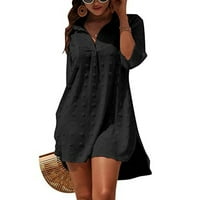 Бикини покритие за облека за капење жени сончана облека блуза лабава шифонска кошула за плажа на отворено, возрасно-2хл, црно